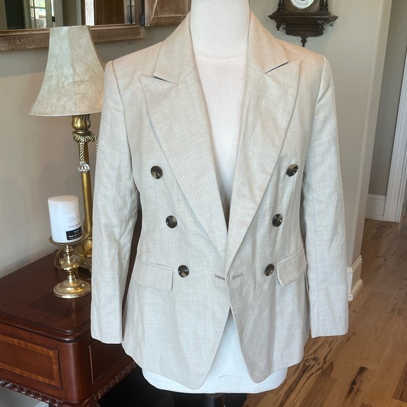 Banana Republic Blazer New Beige with Thin Silvery Blue White Stripe - Picture 10 of 16